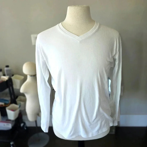 Men's Extra Large White Long Sleeve V-NECK Shirt - Picture 1 of 4